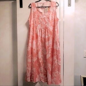 Nora Cora XXL Floral Peachy Pink Sleeveless Dress Pleated Bodice, Pockets